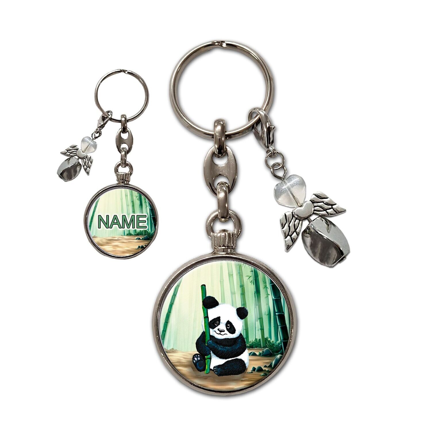 Panda Metall Schlüsselanhänger Schutzengel, Engel: Silber