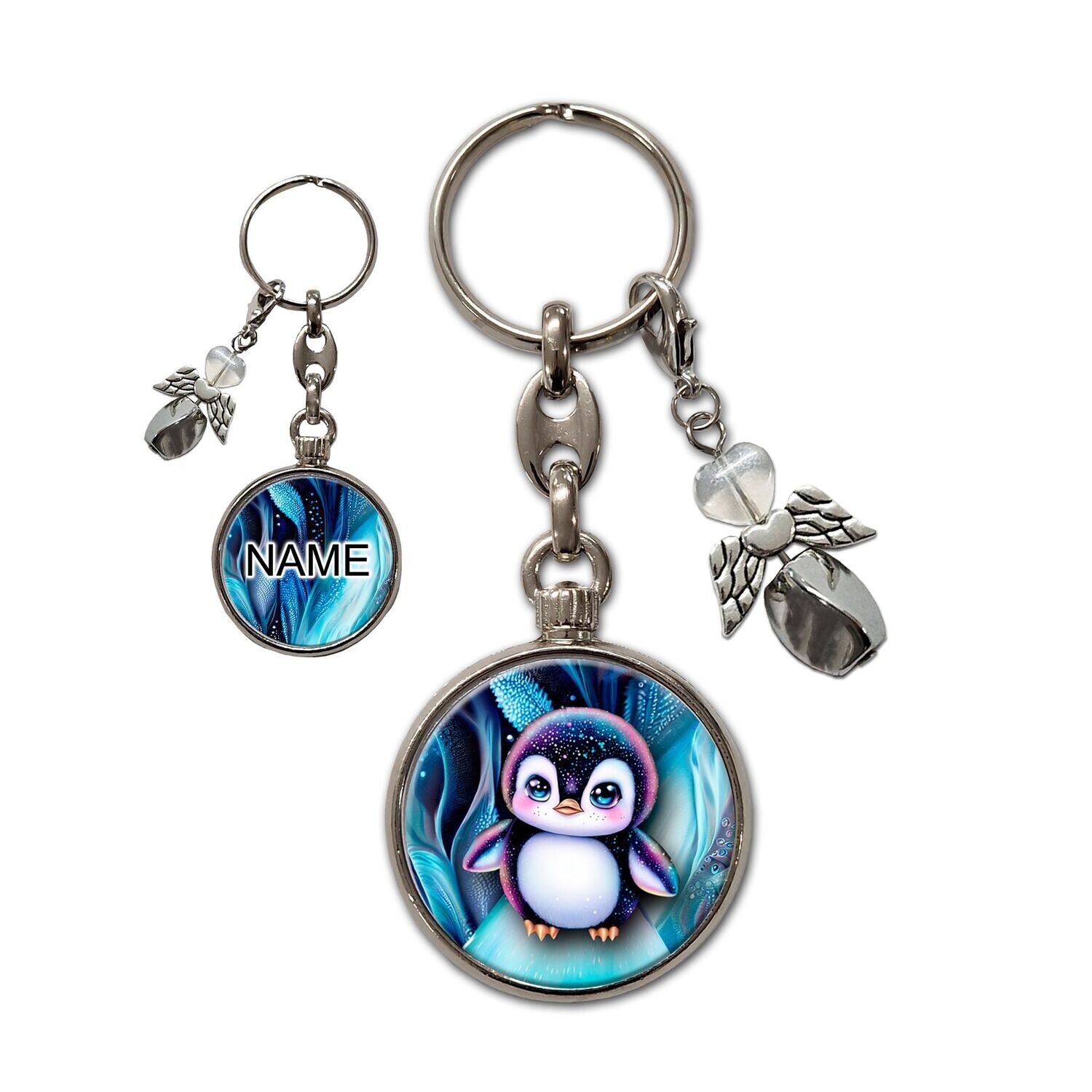 Pinguin Metall Schlüsselanhänger Schutzengel, Engel: Silber