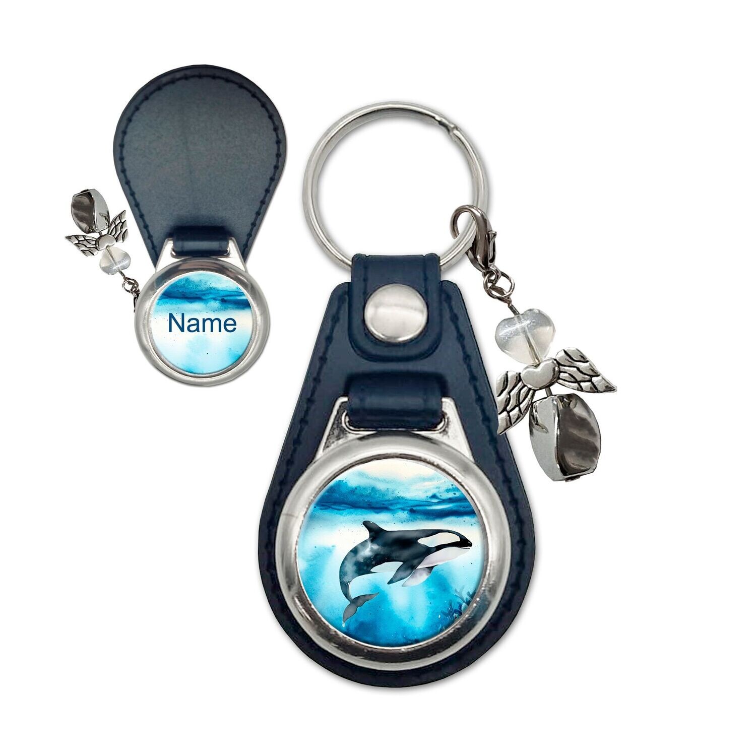 Orca Metall/Kunstleder Schlüsselanhänger Schutzengel