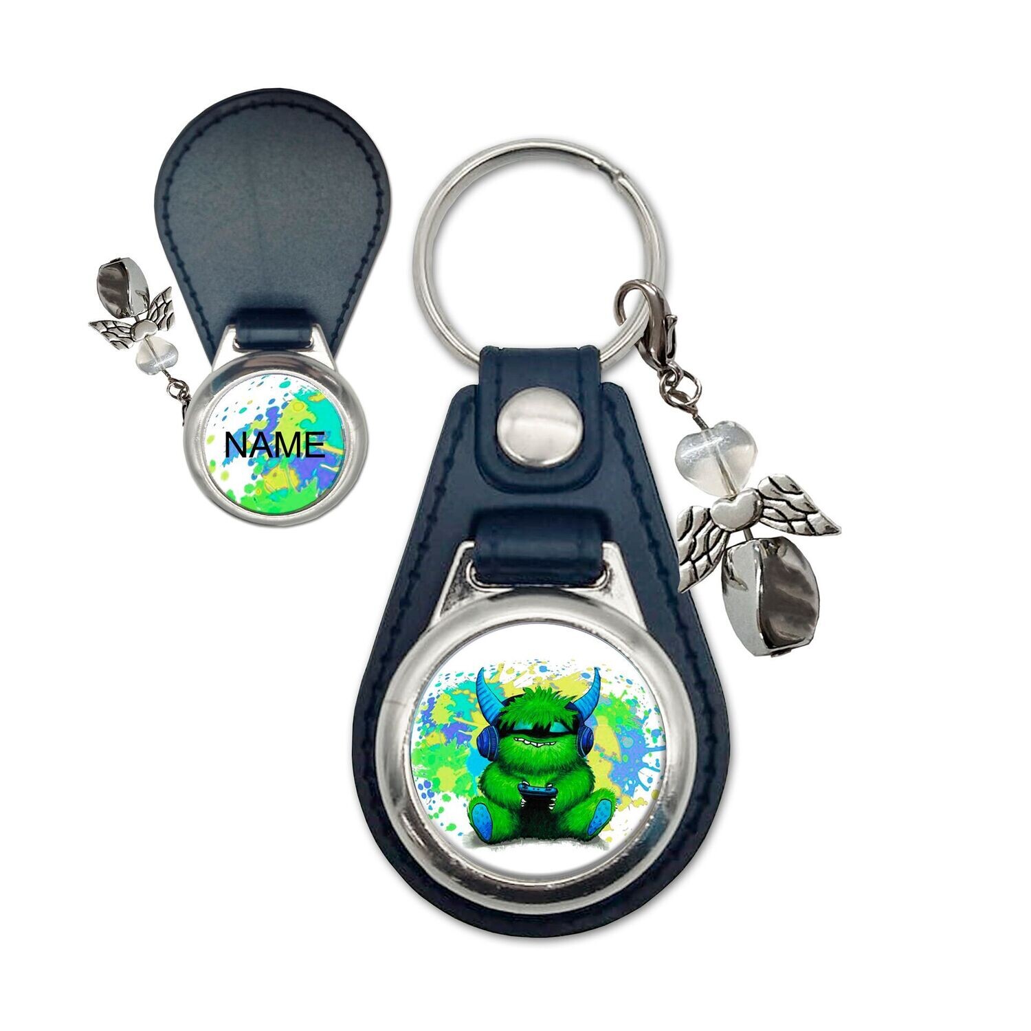 Zocker-Monster Metall/Kunstleder Schlüsselanhänger Schutzengel