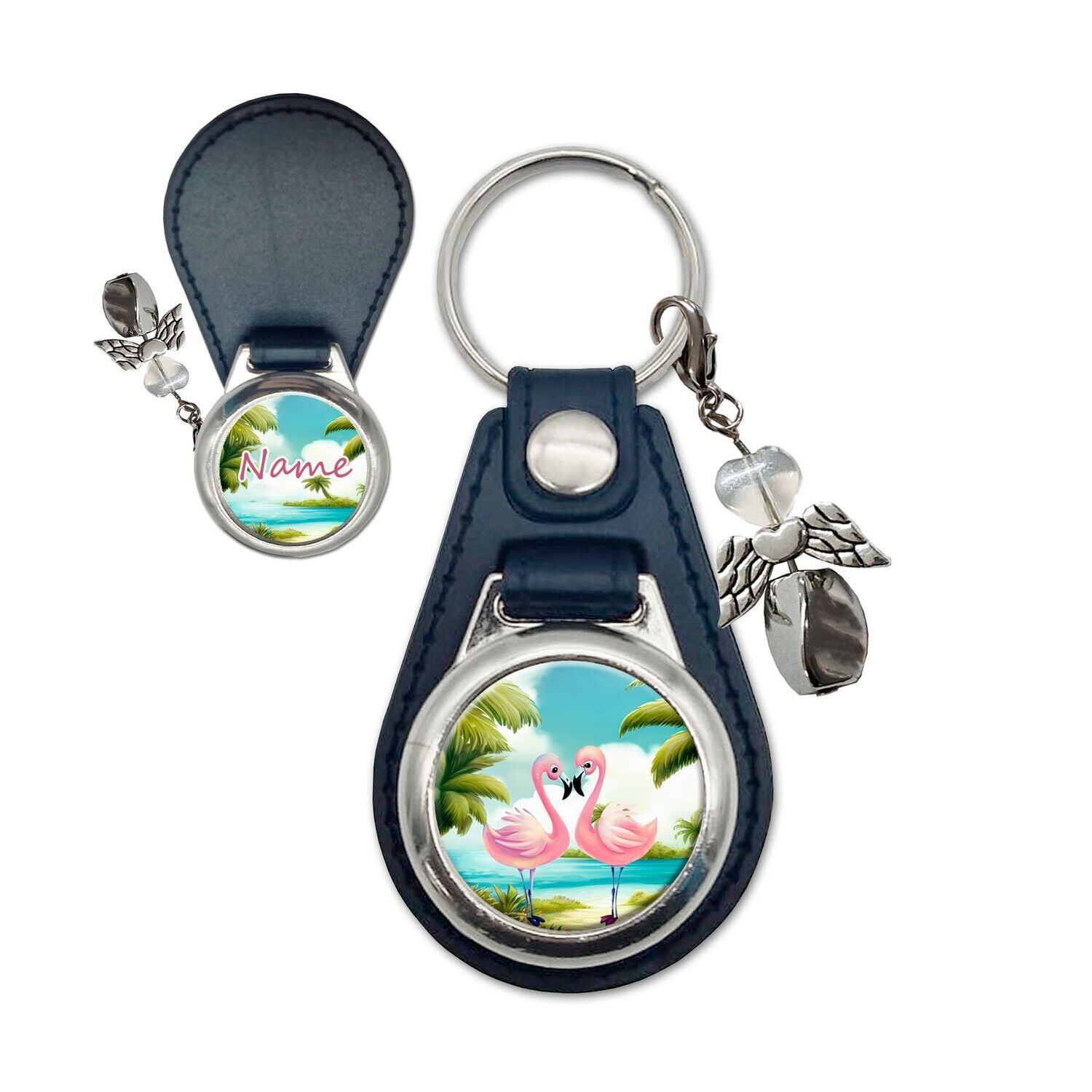 Flamingo Metall/Kunstleder Schlüsselanhänger Schutzengel
