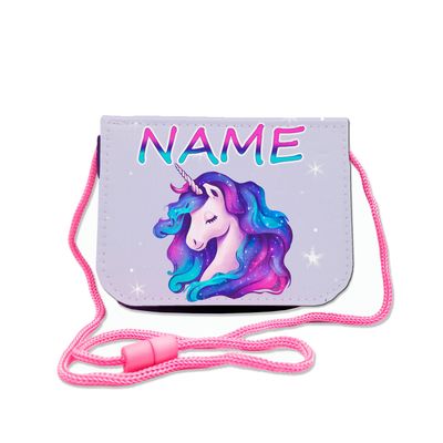 Galaxy Einhorn Brustbeutel Magischer Brustbeutel mit Galaxy-Einhorn-Motiv, funkelnder Hintergrund. Transparentes Fach für Busfahrkarten und Schnur mit Sicherheitsverschluss zum Umhängen.