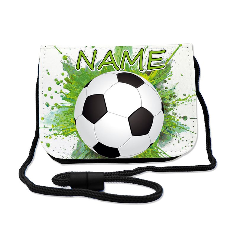Fußball Brustbeutel Sportlicher Brustbeutel mit Fußball-Motiv, ideal für Sportfans. Transparentes Fach für Busfahrkarten und Schnur mit Sicherheitsverschluss zum Umhängen.