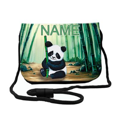 Panda Brustbeutel Brustbeutel mit süßem Panda-Motiv in einem Bambuswald. Transparentes Fach für Busfahrkarten und Schnur mit Sicherheitsverschluss zum Umhängen.