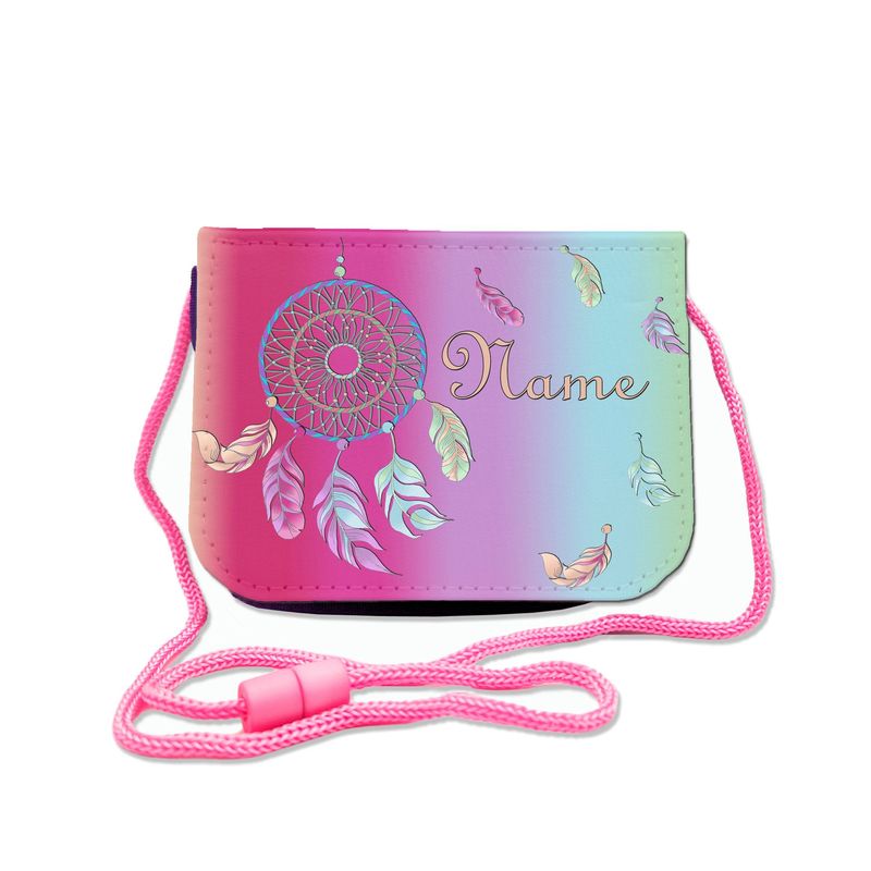 Traumfänger Brustbeutel Zauberhafter Brustbeutel mit Traumfänger-Motiv und Farbverlauf. Transparentes Fach für Busfahrkarten, ideal für kleine Träumer.