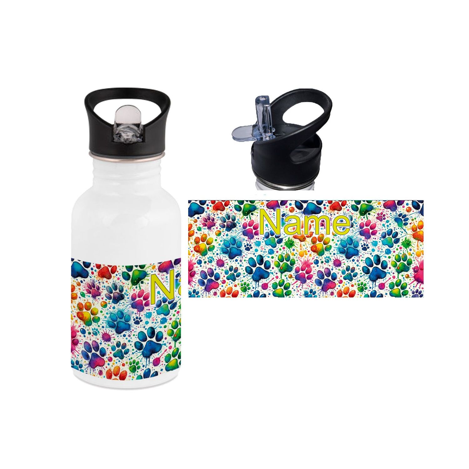 bunte Pfoten Edelstahl Trinkflasche