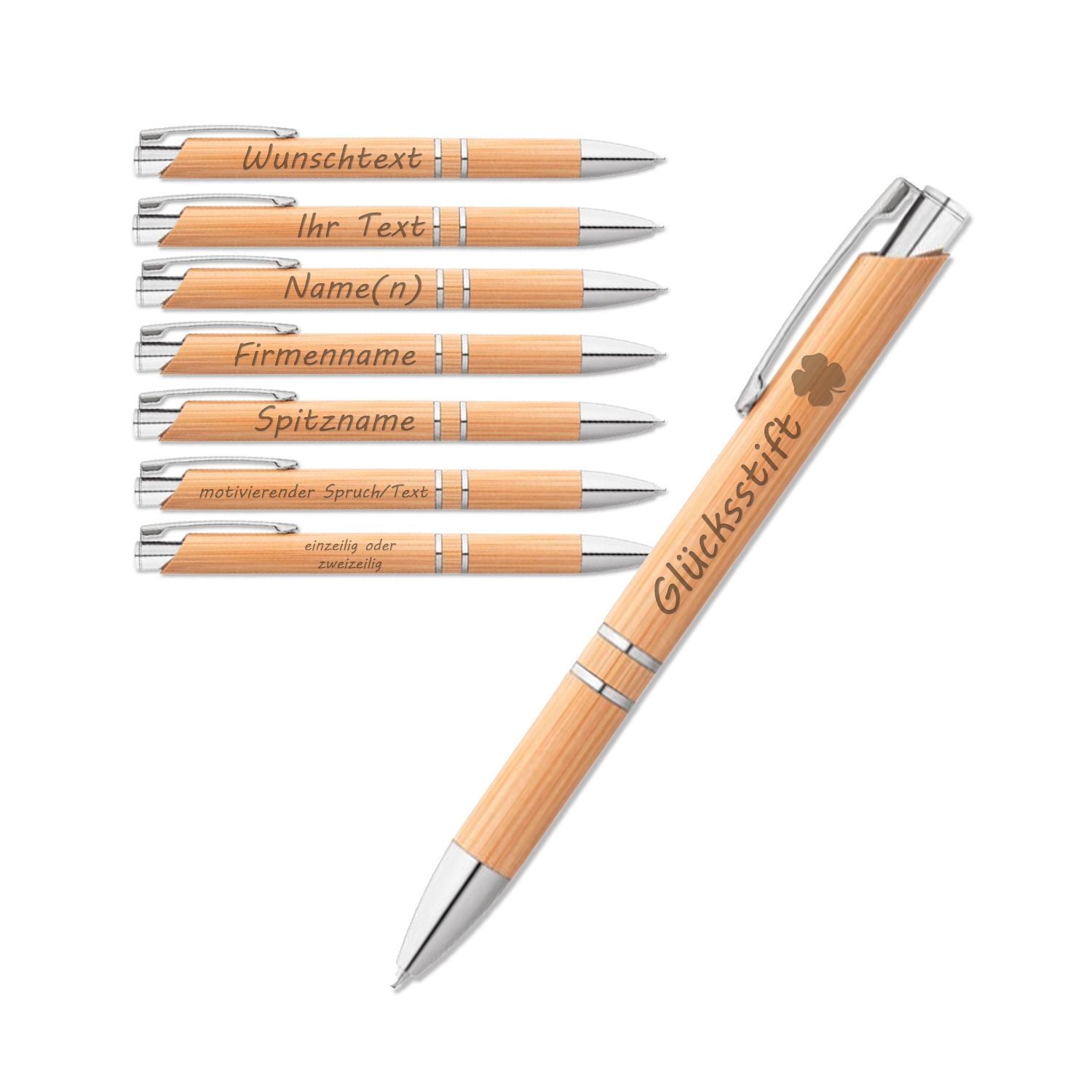 Bambus Kugelschreiber Glücksstift + Wunschtext