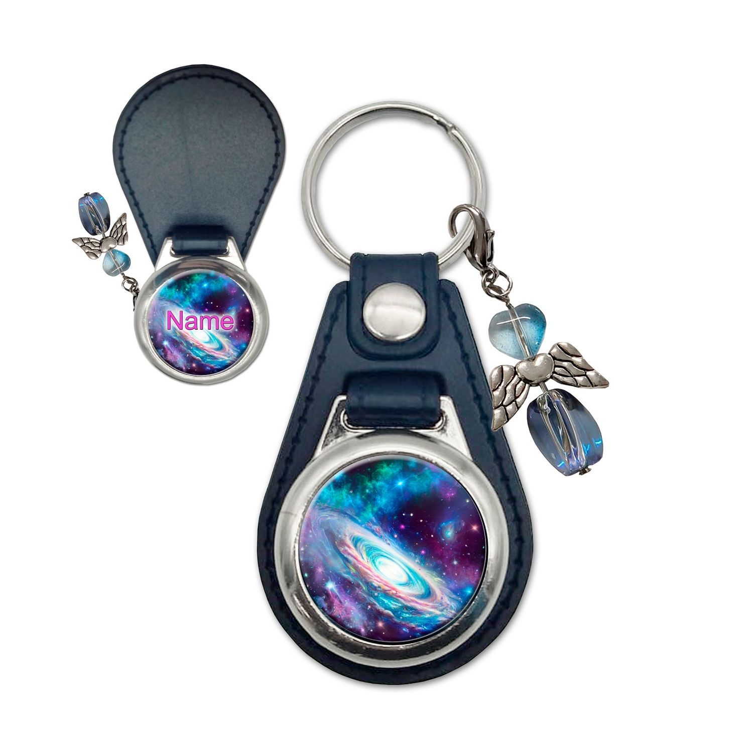 Galaxie Metall/Kunstleder Schlüsselanhänger Schutzengel