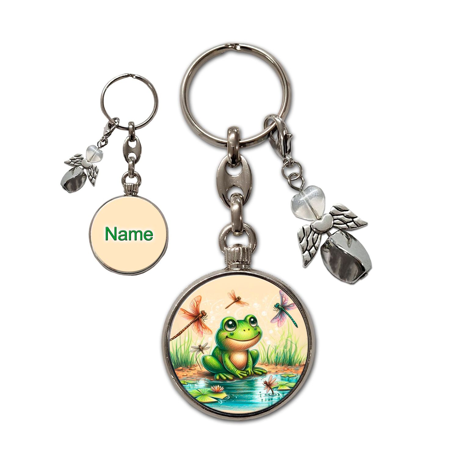 Frosch Metall Schlüsselanhänger Schutzengel, Engel: Silber