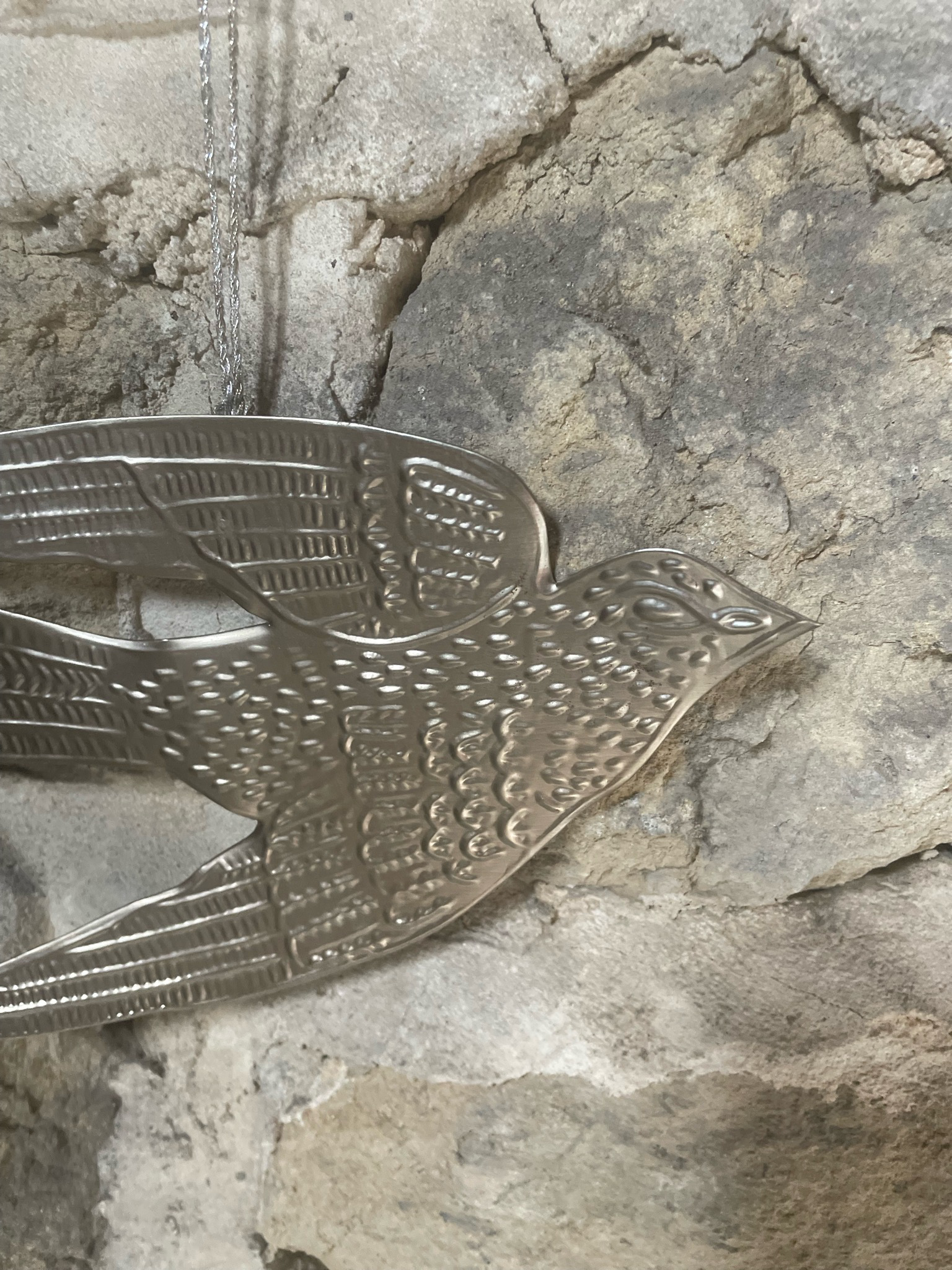 Hanging Dove in Antique Silver