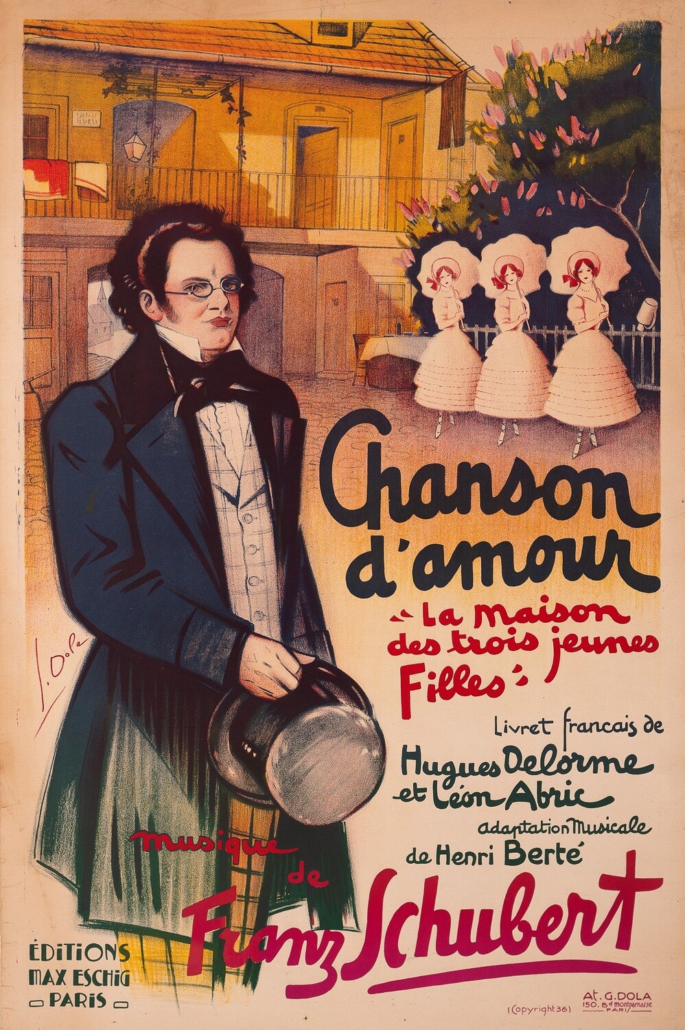 Dola Georges, 1936 - CHANSON D’AMOUR - Original advertising vintage affiche - cm 120 x 80 - in 47,2 x 31,5