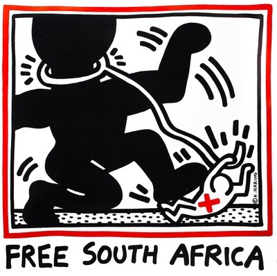 Keith Haring, 1985 - FREE SOUTH AFRICA - Original lithographic vintage poster -c.a. cm 122 x 122 - in 48 x 48