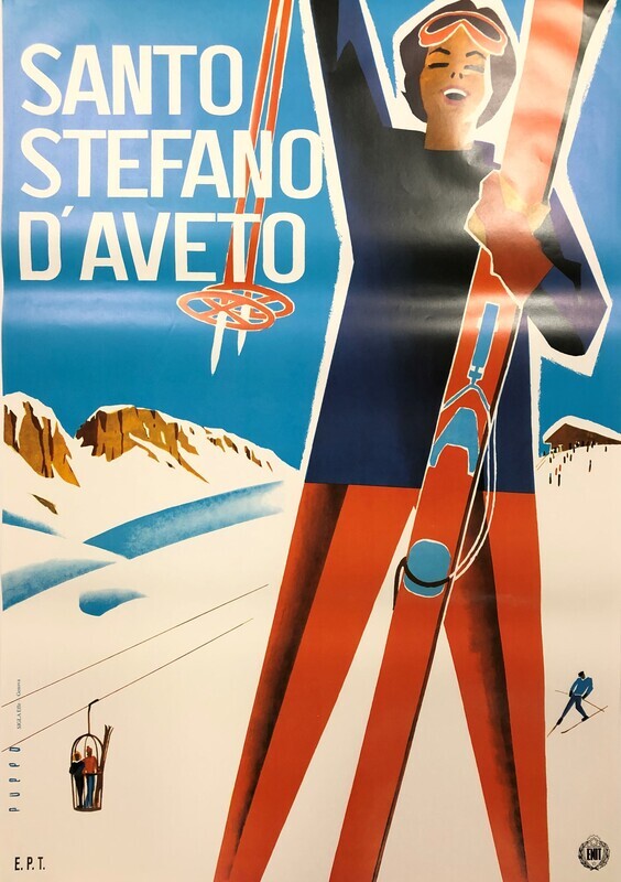 Mario Puppo, c.a. 70s - SANTO STEFANO D&#39;AVETO - Original vintage affiche - c.a. cm 98 x 67 - in 38,6 x 26,4
