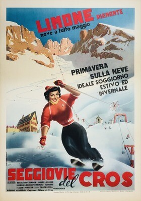 Carlo Prandoni, 1953 - LIMONE PIEMONTE - Original lithographic vintage affiche - c.a. cm 100 x 70 - in 39,4 x 27,6