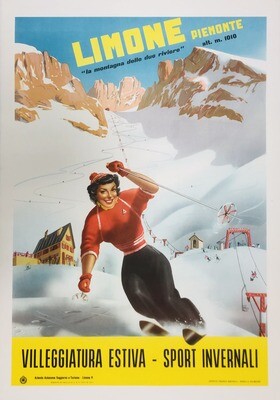 Carlo Prandoni, 1947 - LIMONE PIEMONTE - Original vintage affiche - c.a. cm 100 x 70 - in 39,6 x 27,3