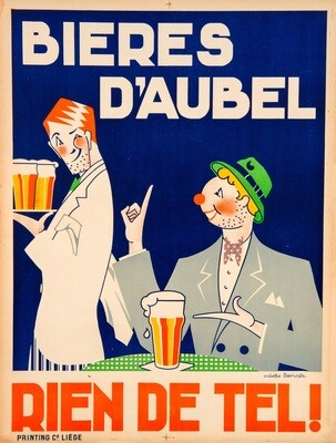 Odette Servais, 1930 - BIERE D'AUBEL - Original vintage affiche - cm 73 x 55