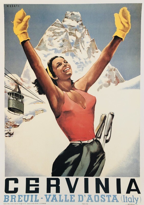Arnaldo Musati, c.a. 1970s - CERVINIA BREUIL VALLE D&#39;AOSTA - Original vintage affiche - cm 70 x 50 - 27,6 x 19,7