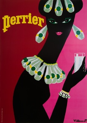 Bernard Villemot, c.a. 1980s - PERRIER - Advertising vintage offset poster - c.a. cm 60 x 43 - in 23,6 x 16,9
