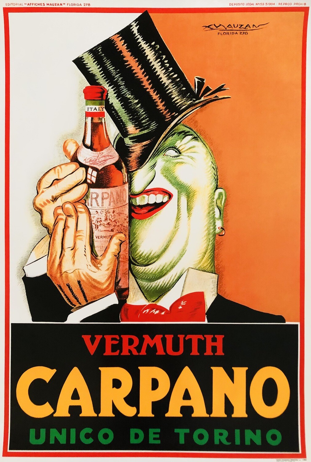 Achille Luciano Mauzan, 1972 - VERMOUTH CARPANO - Advertising vintage poster - cm 98 x 68 - in 38,6 x 26,8