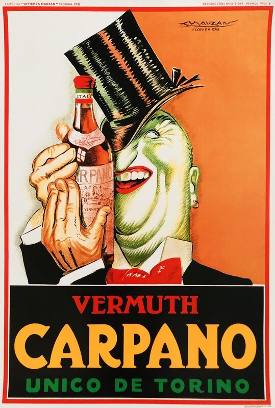 Achille Luciano Mauzan, 1972 - VERMOUTH CARPANO - Advertising vintage poster - cm 98 x 68 - in 38,6 x 26,8