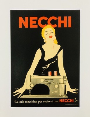 Jeanne Grignani, 1980s - NECCHI (Black) - Advertising vintage offset poster - c.a. cm 48 x 34,5 - in 18,9 x 13,6