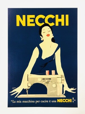 Jeanne Grignani, 1980s - NECCHI (Blue) - Advertising vintage offset poster - c.a. cm 48 x 34,5 - in 18,9 x 13,6