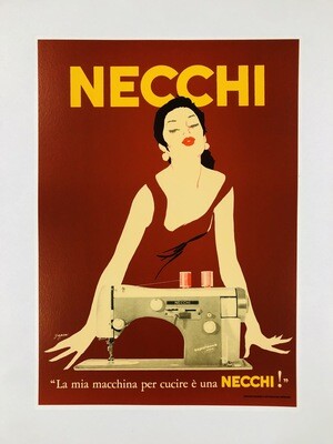 Jeanne Grignani, 1980s - NECCHI (Red) - Advertising vintage offset poster - c.a. cm 48 x 34,5 - in 18,9 x 13,6
