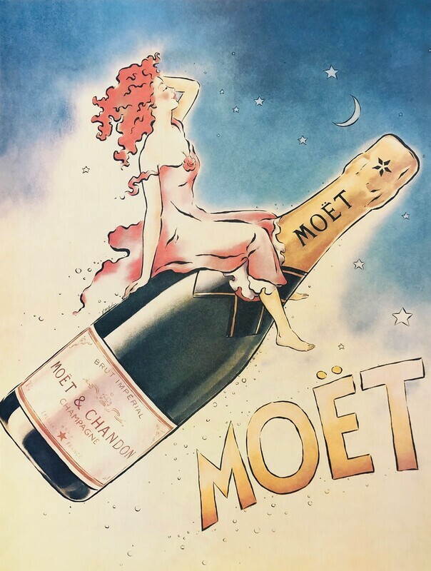 Vince Mcindoe, 80s - Moët &amp; Chandon Champagne Brut Imperial - Original vintage poster - cm 61 x 46 - in 24 x 18,1
