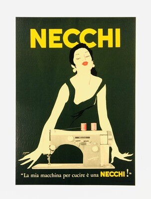Jeanne Grignani, 1980s - NECCHI (Green) - Advertising vintage offset poster - c.a. cm 48 x 34,5 - in 18,9 x 13,6