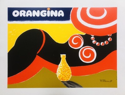 Bernard Villemot, c.a. 1980s - ORANGINA - Original advertsing offset poster  - c.a. cm  44 x 59 - in 17,3 x 23,2