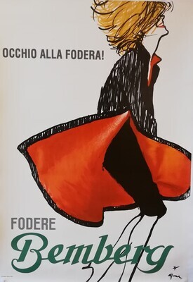 Rene Gruau - c.a. 1970s - FODERE BEMBERG (Occhio alla Fodera) - Original advertising vintage affiche - c.a. cm 140 x 100 - in 55,1 x 39,4