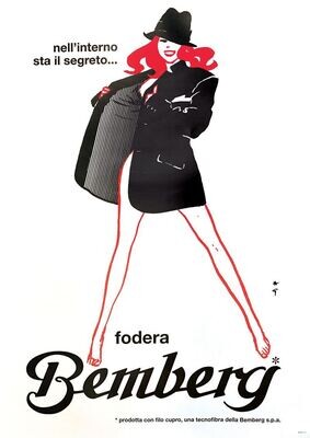 Rene Gruau, c.a. 1970s - Nell'interno sta il segreto - FODERA BEMBERG - Original advertising vintage affiche - c.a. cm 140 x 100 - in 55,1 x 39,4