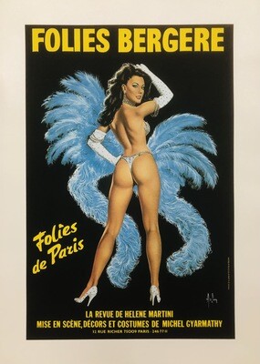 Alain Aslan, 80s - FOLIES BERGERE - Advertising vintage affiche - cm 57 x 38,5 - in 23 x 15