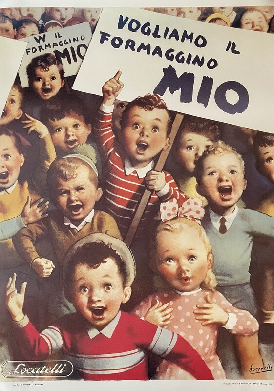 Gino Boccasile, 1980s - FORMAGGINO MIO - Advertising vintage poster printed in offset lithography - cm 99 x 69 - in 39 x 27,1