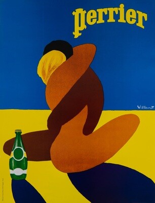 Bernard Villemot, c.a. 1990s - PERRIER - Original advertising vintage poster printed in offset - cm 60 x 45,5 - in 23,6 x 17,7