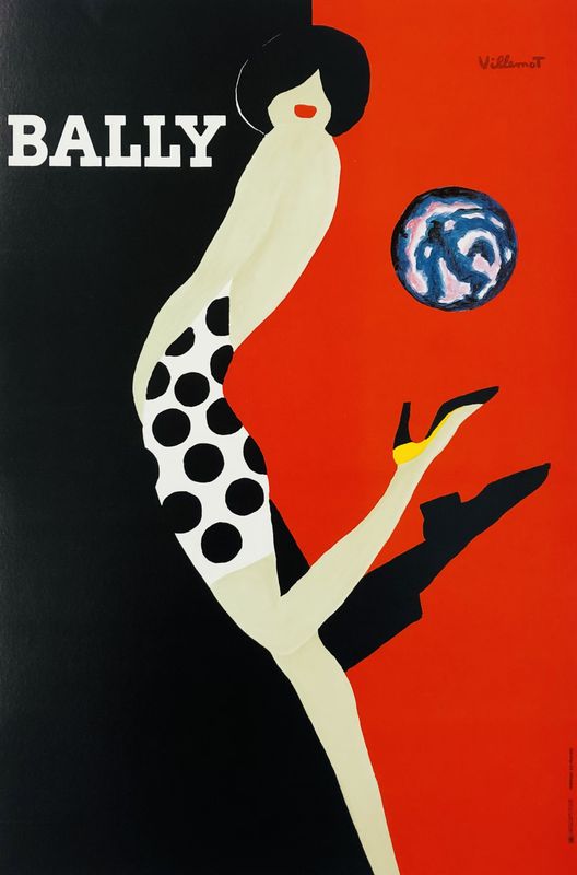 Bernard Villemot, c.a. 1980s - BALLY FEMME AU BALLON - Original vintage poster - c.a. cm 60 x 40 - in 23,6 x 15,7