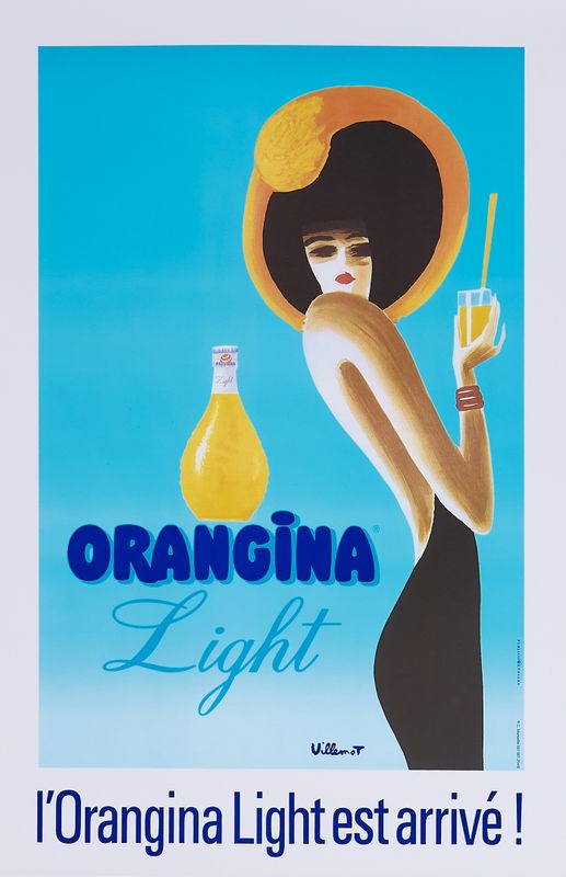 Bernard Villemot, c.a. 1980s - ORANGINA LIGHT - Original vintage poster - c.a. cm 44 x 59 - in 17,3 x 23,2