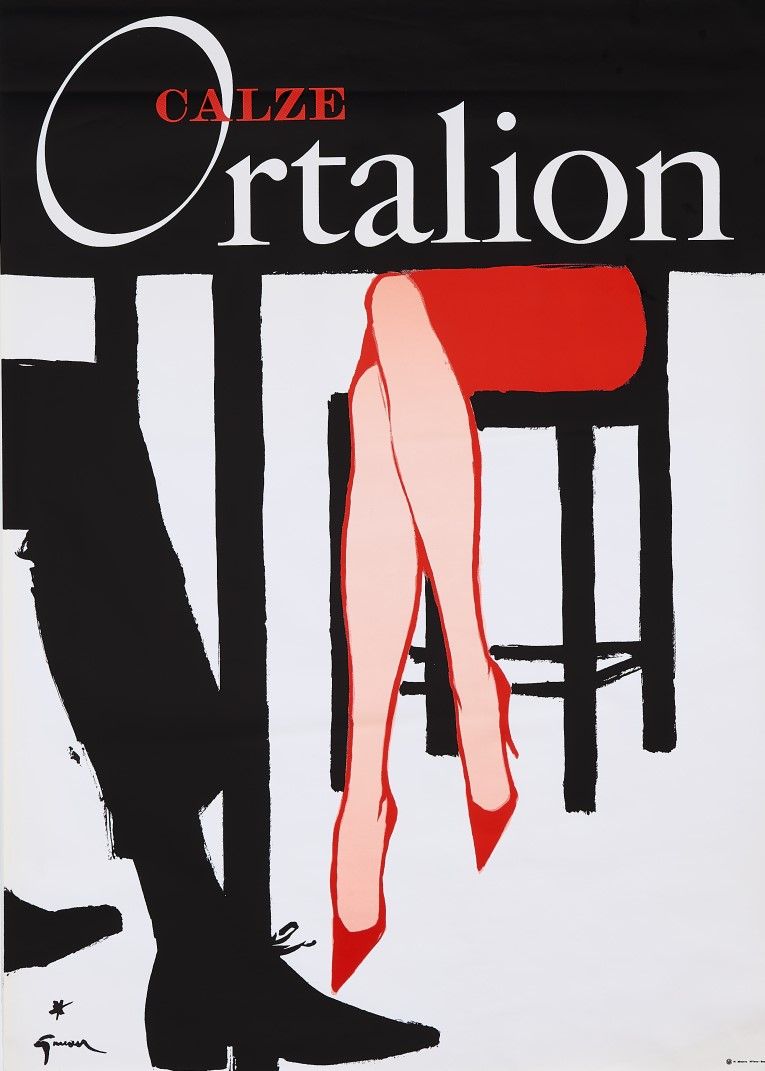 René Gruau, c.a. 1970s - CALZE ORTALION - Original advertising vintage affiche - c.a. cm 140 x 100 - in 55,1 x 39,4