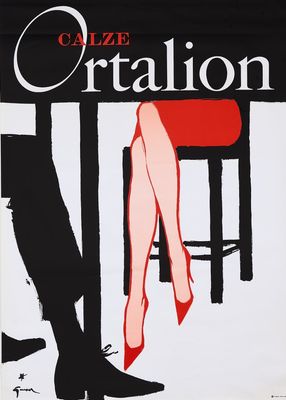 René Gruau, c.a. 1970s - CALZE ORTALION - Original advertising vintage affiche - c.a. cm 140 x 100 - in 55,1 x 39,4