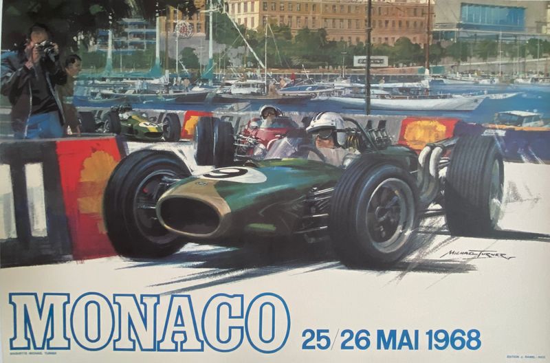 MONACO 68 - Michael Turner, 1980s - Original vintage poster linen backed on canvas - c.a. cm 40,5 x 61 - in 15,9 x 24
