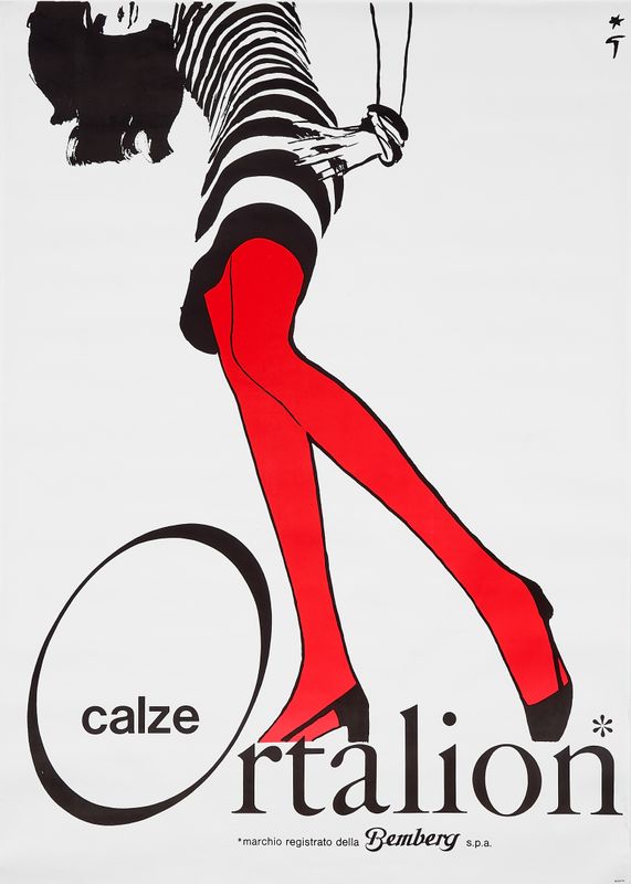 René Gruau, c.a. 1970s - ORTALION CALZE - Original advertising vintage affiche - c.a. cm 140 x 100 - in 55,1 x 39,4
