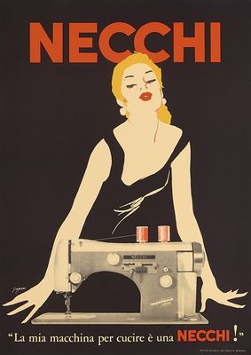 Jeanne Grignani, 1980s - NECCHI (Black) - Original vintage poster - c.a. cm 48 x 34,5 - in 18,9 x 13,6