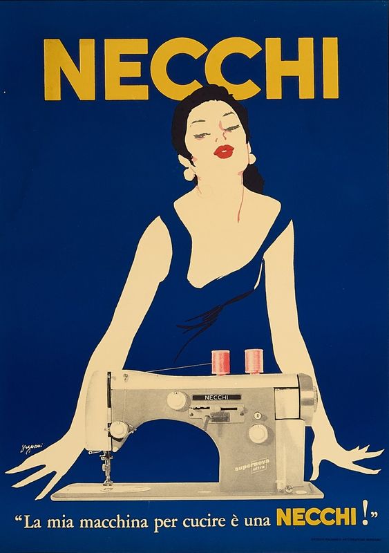 Jeanne Grignani, 1980s - NECCHI (Blue) - Original vintage poster - c.a. cm 48 x 34,5 - in 18,9 x 13,6