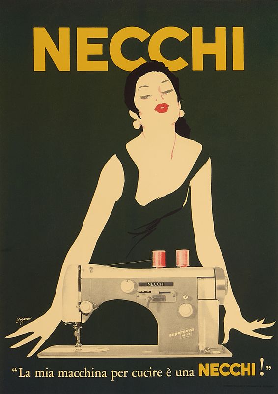 Jeanne Grignani, 1980s - NECCHI (Green) - Original vintage poster - c.a. cm 48 x 34,5 - in 18,9 x 13,6