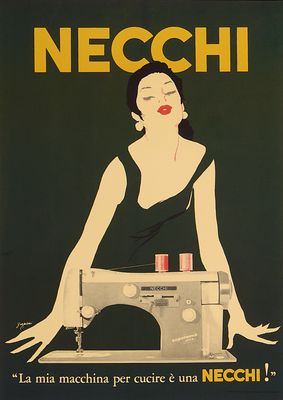 Jeanne Grignani, 1980s - NECCHI (Green) - Original vintage poster - c.a. cm 48 x 34,5 - in 18,9 x 13,6