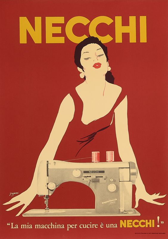 Jeanne Grignani, 1980s - NECCHI (Red) - Original vintage poster - c.a. cm 48 x 34,5 - in 18,9 x 13,6