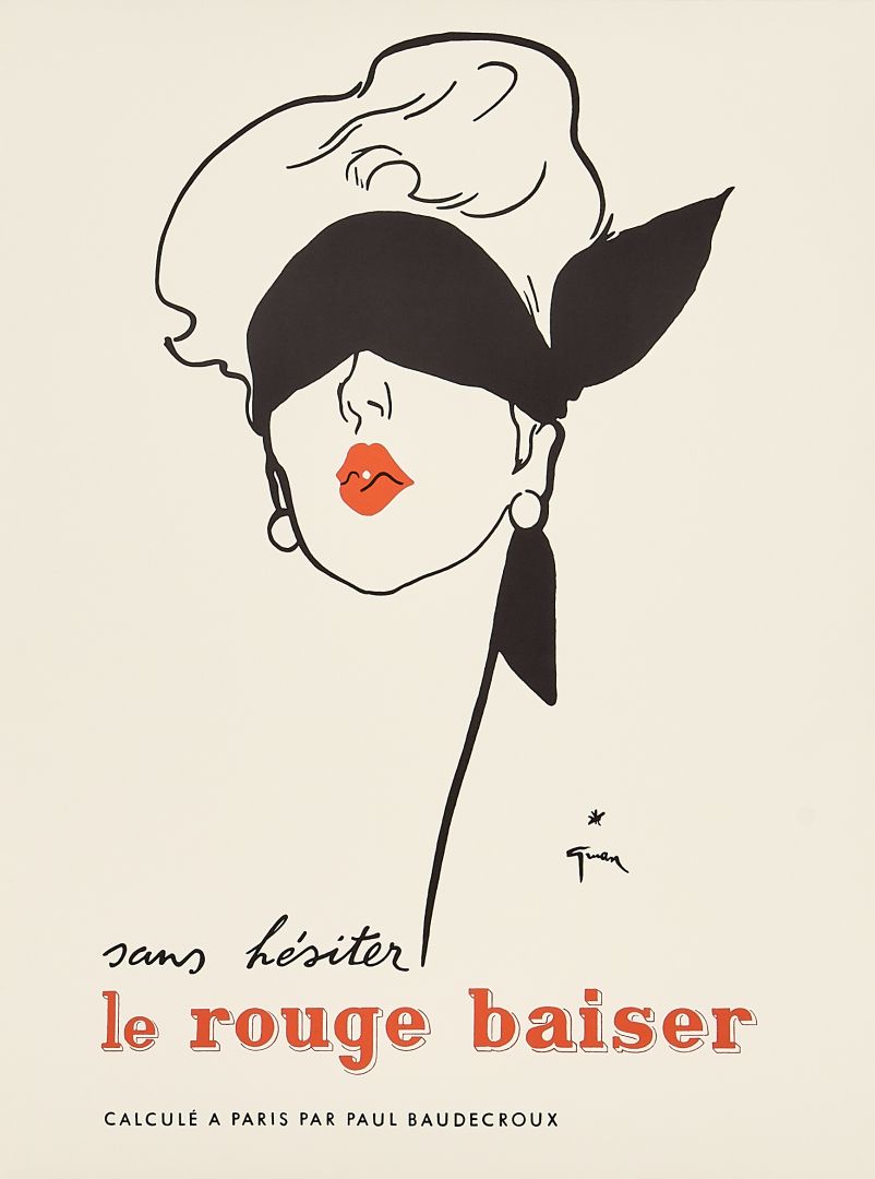 René Gruau, c.a. 1970 - LE ROUGE BAISER - Advertising vintage affiche - cm 56 x 44 - in 22 x 17,3