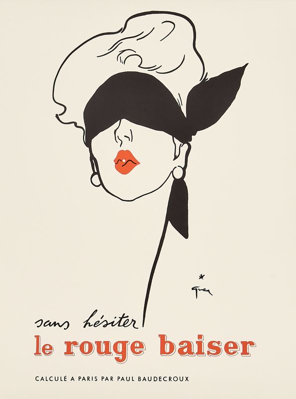 René Gruau, c.a. 1970 - LE ROUGE BAISER - Advertising vintage affiche - cm 56 x 44 - in 22 x 17,3