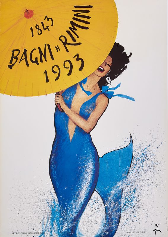 René Gruau, 1993 - BAGNI DI RIMINI 1843_1993 (150 ANNI) - Original vintage affiche - c.a. cm 98 x 68 - in 38,5 x 26,7