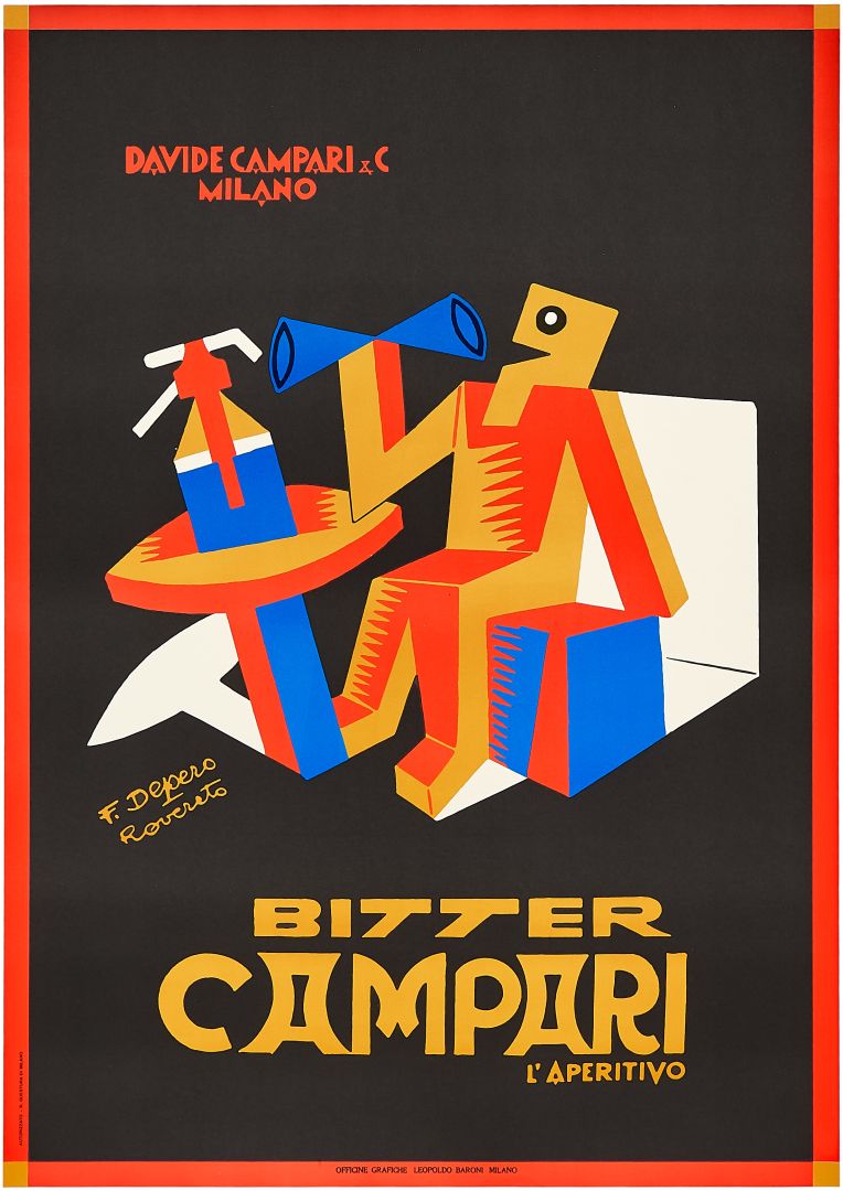 Fortunato Depero, c.a. 1980s - BITTER CAMPARI - Advertising vintage affiche linen backed on canvas - c.a. cm 97,5 x 68